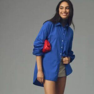 Anthropologie Maeve Bennet Long Sleeve Button Down Oversized Shirt Blue M